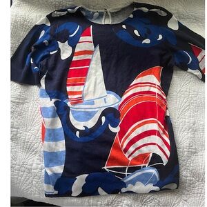 Talbots Navy and Red Sailboat Sweater
